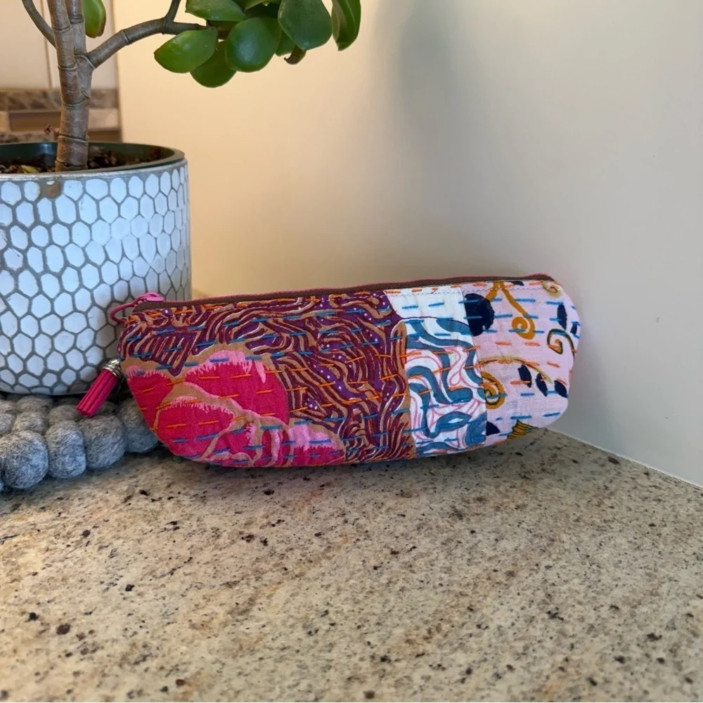 Small Zip Quilted Pouch Cosmetic Bag